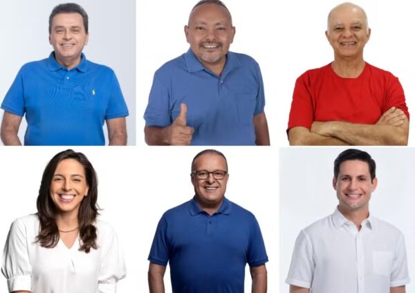 Carlos Eduardo, Hero, Nando Poeta, Natália Bonavides, Paulinho Freire e Rafael Motta são candidatos à prefeitura de Natal em 2024 — Foto: Cedidas