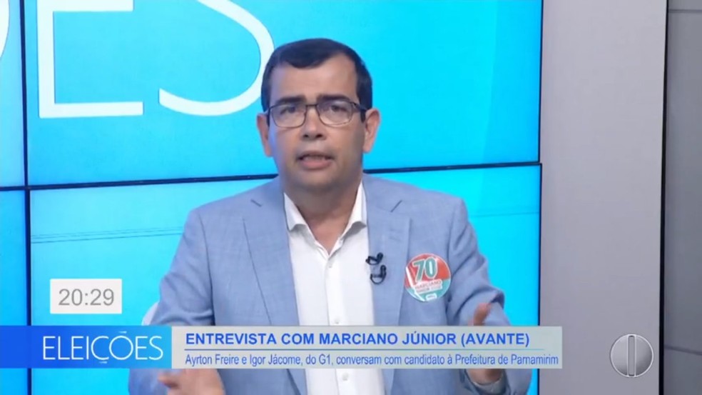 Candidato Marciano Júnior (Avante) concede entrevista ao Bom Dia RN — Foto: Inter TV Cabugi