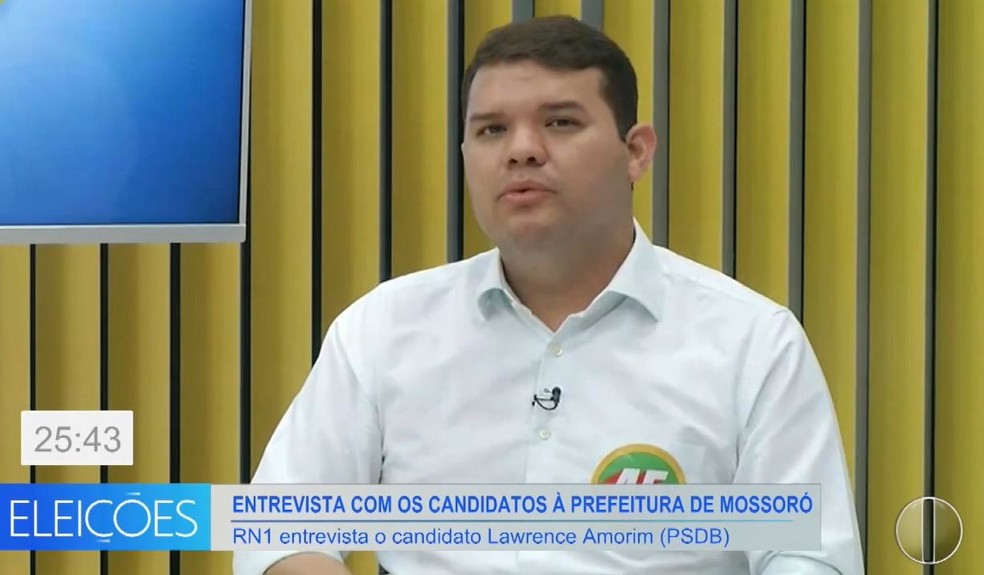 Lawrence (PSDB) concede entrevista ao RN1 — Foto: Inter TV Costa Branca/Reprodução