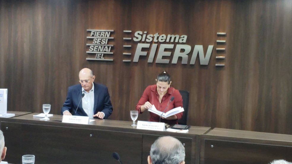 Natália Bonavides participou de evento na Fiern — Foto: Bruno Rocha/Inter TV Cabugi