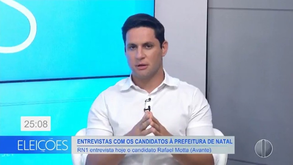 Rafael Motta, candidato à prefeitura de Natal pelo Avante, participou de entrevista no RN1 — Foto: Inter TV Cabugi