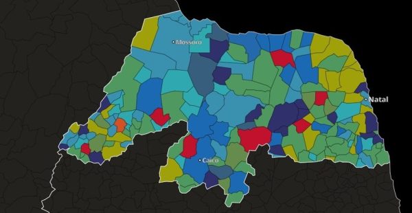 Mapa das prefeituras por partido no Rio Grande do Norte — Foto: g1