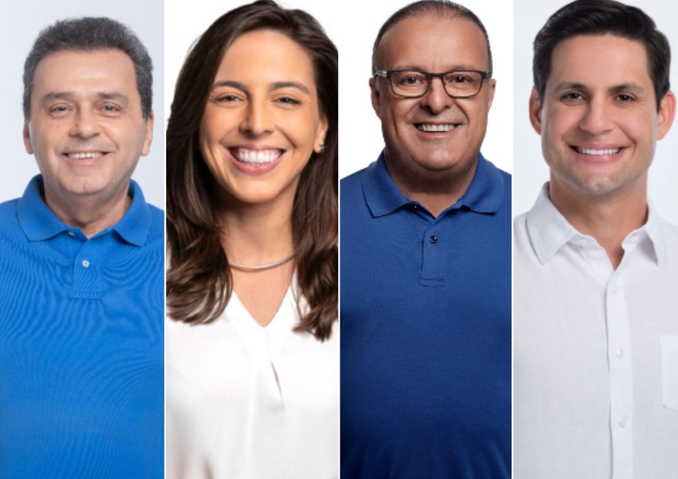 Foram convidados para o debate na Inter TV Cabugi os candidatos Carlos Eduardo (PSD), Natália Bonavides (PT), Paulinho Freire (União), e Rafael Motta (Avante). — Foto: Arte